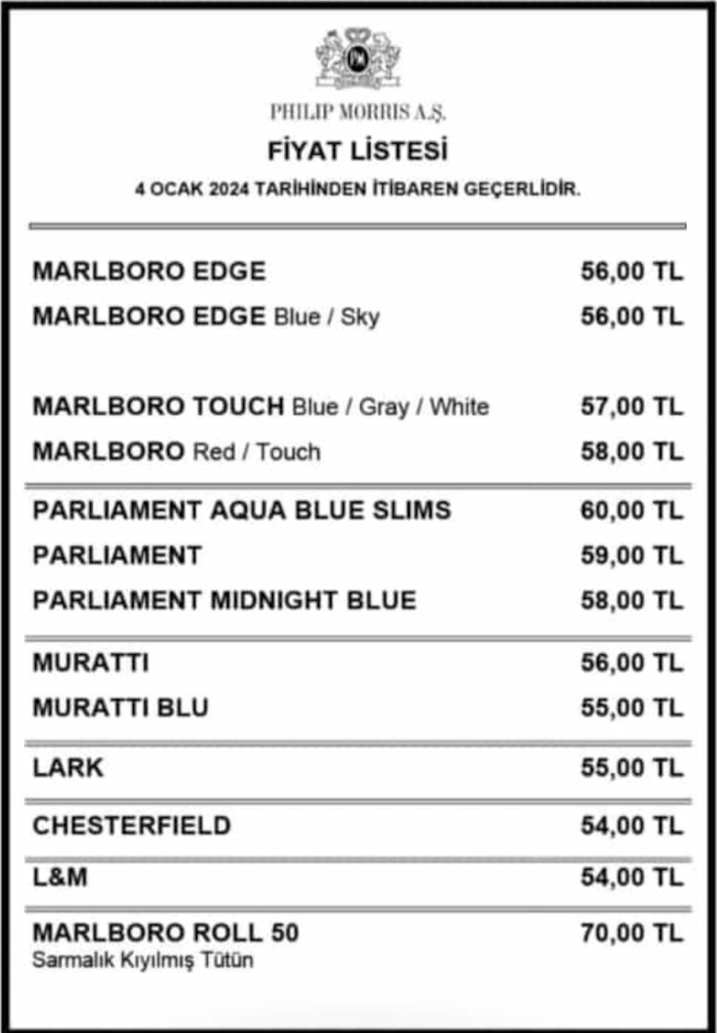 Marlboro Parliament Sigara Fiyatlari Ocak 2024