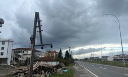 Sakarya'da kuvvetli rüzgar elektrik direklerini yıktı geçti