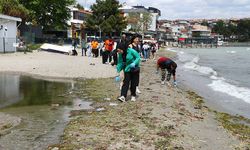 Öğrenciler plajda çöp topladı