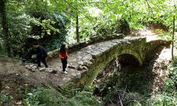 Tarihi kemer köprüdeki yabani otları temizlediler