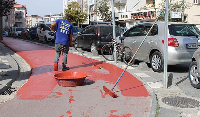 Bisiklet yolları boyandı