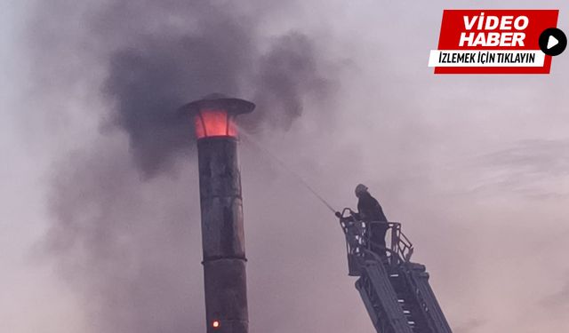 Çerkezköy’de fabrikanın bacası alev alev yandı