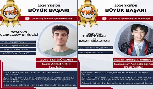 Çerkezköylü öğrenciler YKS’de gururlandırdı