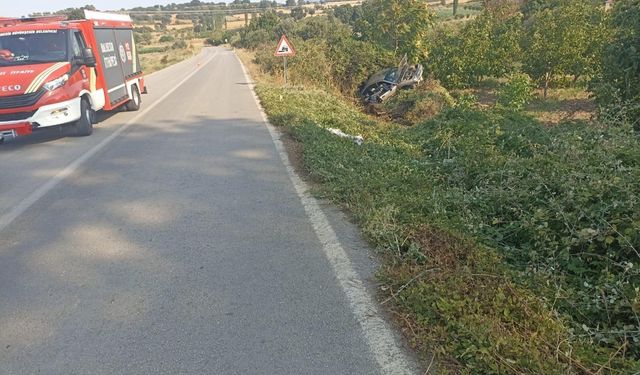 Yoldan çıkarak otluk alana devrilen otomobildeki 2 kişi yaralandı