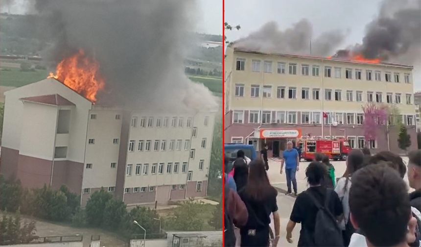 Okulun çatısı alev alev yandı